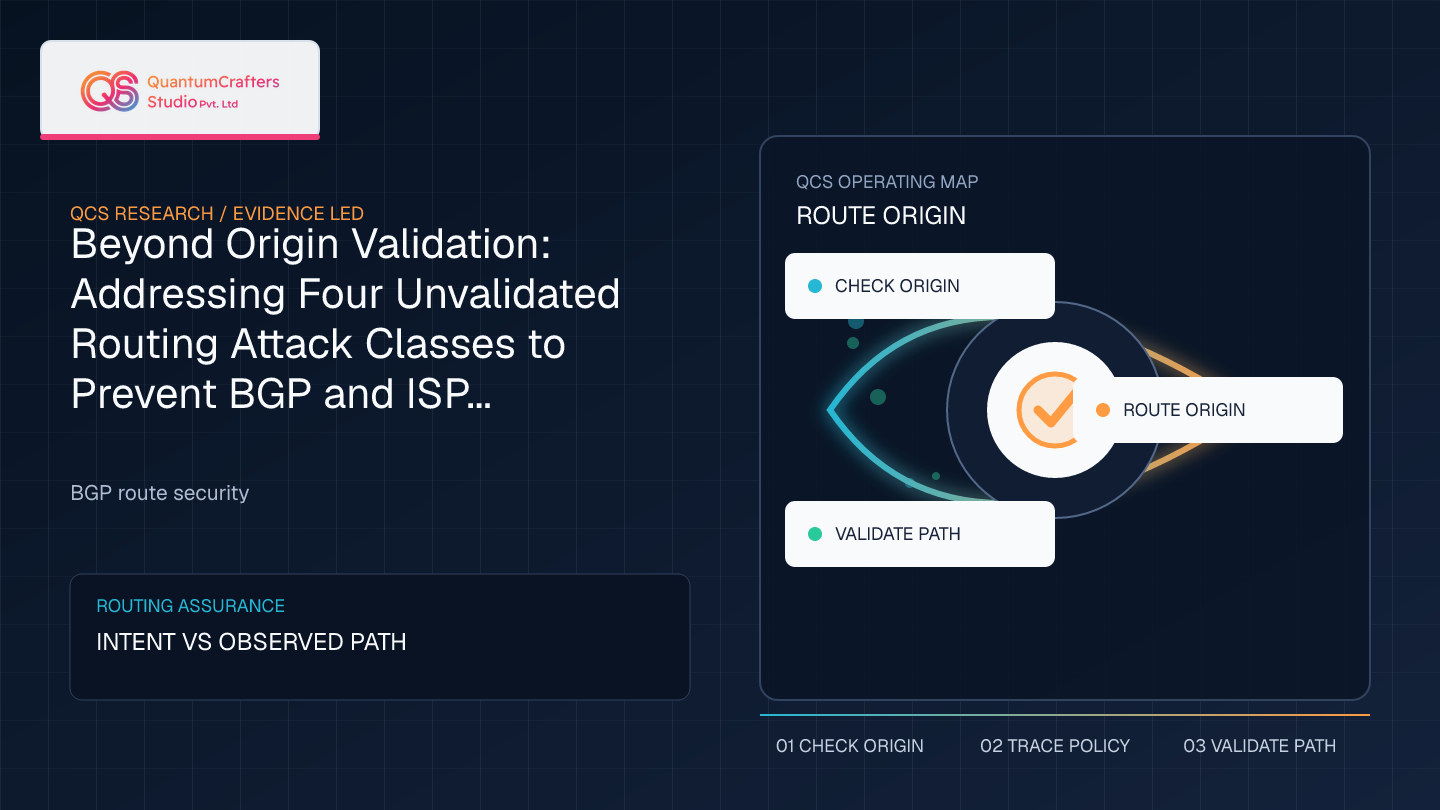 Diagram illustrating BGP route origin validation gaps and four classes of unvalidated routing attacks with operational controls overlay